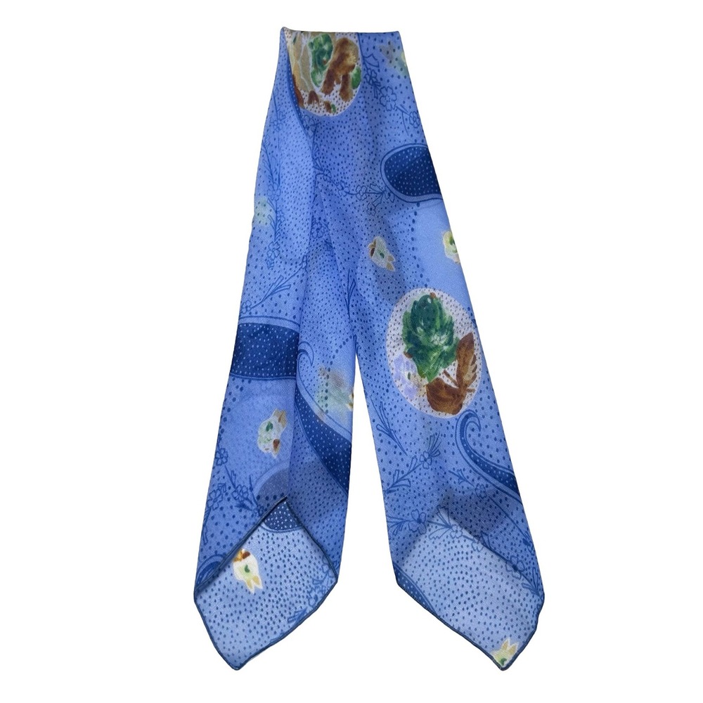 Cathy 1000 Oaks California Vintage Blue Floral Sheer Oblong Neck Scarf USA